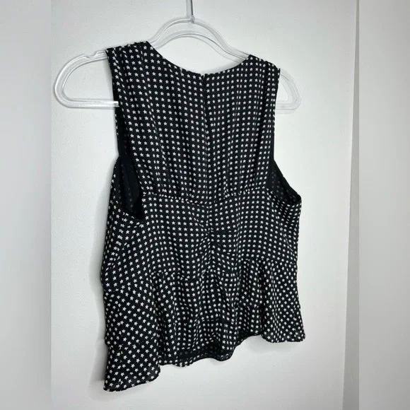 J. CREW - NWT - black & white peplum w/ stars,deep v-neck, ruffled top. Size 10. - Picture 8 of 9